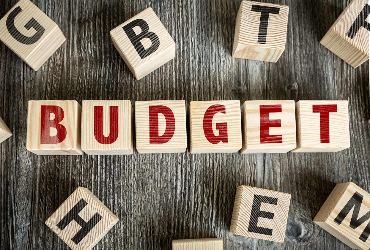 Wooden Blocks with the text: Budget